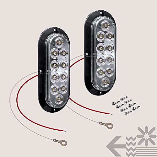 TRUE MODS 2pc 6" Clear White Oval LED Reverse Trailer Tail Light for RV | DOT FMVSS 108, Surface Mount, IP67 Submersible, Park & Turn Signal, LED Trailer Tail Brake Lights, Stop Turn Tail Park Brake - color: White, size: 2 Pack