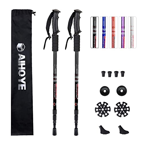 Aihoye Hiking Trekking Poles, 2 Pack Walking Hiking Sticks for Men &Women - color: black
