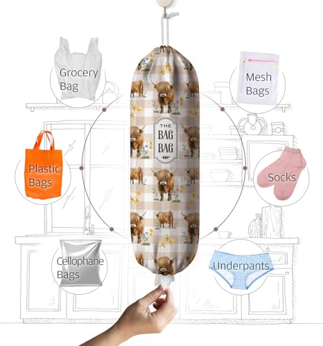 Highland Cow Plastic Bag Holder,Grocery Bag Holder Organizer Storage for Kitchen 23" x 9" - color: Highland Cow Brown