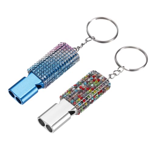 Bling Whistle, Metal Crystal Whistles with Key Ring Safety Emergency Rescue Signaling Loud - color: Blue/Blue Multicolor/Silver/Multicolor