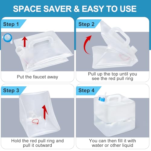 2 Pack Collapsible Water Container with Spigot, Foldable Cube Water Jugs Portable Water Storage for Outdoors Camping Hiking Disaster Preparedness & Survival Gear 1.4/2.6/4/5.3 Gallon - size: 4Gallon, style: Stylea
