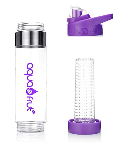 AquaFrut 24 OZ Bottom-Loading Fruit Infuser Water Bottle, BPA-Free Tritan | Unique Bottom Loading Fruit Infusion Bottle, Leakproof, Convenient Handle; Includes Bottle Brush & Free Infusion Recipe eBook - color: Purple