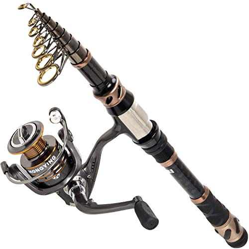 PLUSINNO Fishing Rod and Reel Combos - Carbon Fiber Telescopic Fishing Pole - Spinning Reel 12 +1 Shielded Bearings Stainless Steel BB - color: Fishing rod+reel(No Lures&Line), size: 1.8M 5.91FT