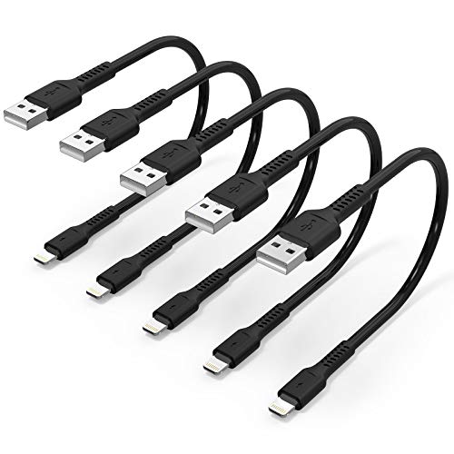 1ft iPhone Charge Cable Short, 5Pack USB to Lightning Cord for Fast Charging Stations 1 Foot Compatible with Apple iPhone 12 11 Pro Max Xs 8 7 6 5 Plus, iPad Air/Mini - color: Black, size: 1 feet