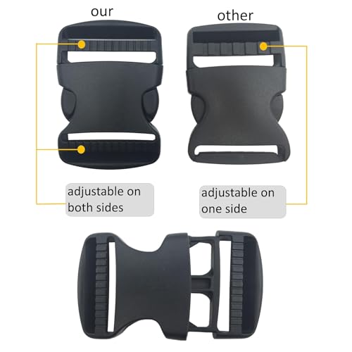 2 Set 1.5” Flat Dual Adjustable Plastic Buckles & Tri-glide Slides | Quick Side Release Buckles for Luggage Straps, Pet Collar, Backpack Repairing (Black, Fit For 1.5 Inch/38mm Webbing Straps)