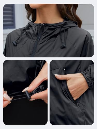 CRIPOM Light Weight Rain Jacket Women Waterproof Windbreaker Travel Rain Coats for Women Packable S-XXL - color: Black, size: X-Large