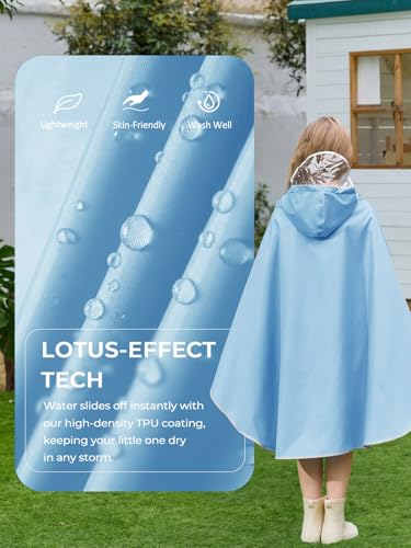 Haloumoning Kids Hooded Rain Poncho Girls Waterproof Lightweight Reusable Raincoat Jacket 4-14 Years - color: Blue, size: 11-14 Years