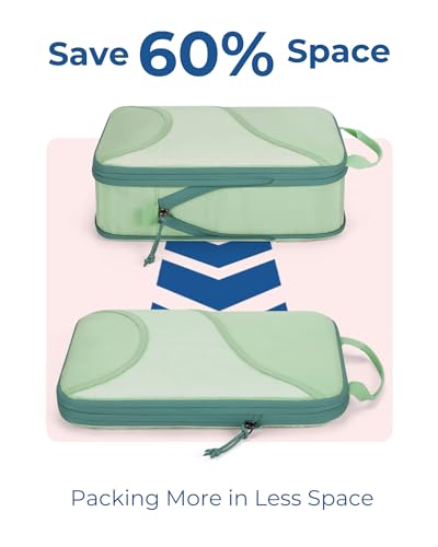 Bagsmart Compression Packing Cubes, Travel Bag Cruise Ship Essentials - color: Green, size: 6 Set