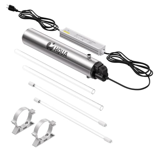 HQUA-TWS-12 Ultraviolet Water Purifier Filter for Whole House Water Purification,12GPM 120V, 1 Extra UV Lamp + 1 Extra Quartz Sleeve - size: 3/4" MNPT