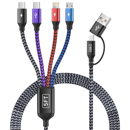 USB C/A Multi Charging Cable, 4 in 2 Charging Cords for Multiple Devices | 5FT Multi Charger Cable with 2 Type-C, IP and Micro USB Cable, Phone Charger Cord for iPhone 17-8, Android, iPad, Galaxy - color: Black_Gray