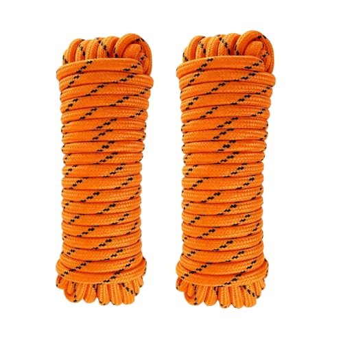 1/2 in × 100 ft Orange Diamond Braided Polypropylene Rope with Non-Woven Core, 32-Strand High Strength for Clothesline, Flagpole, Camping, Indoor & Outdoor Use (2 Pack, 50ft Each) - size: 1/2" x 100FT, style: Orange