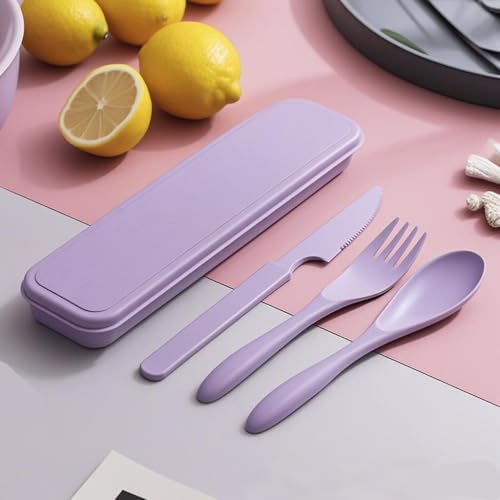 Portable Travel Utensils - Reusable Travel Utensils with Case (Purple) - color: Purple