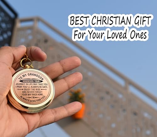 to My Son Compass with Wooden Box-Mom to Son Compass–Father to Son Gifts- to My Grandson -Graduation Day Gifts for Son-Birthday, Baptism, Graduation, Confirmation, Communion Compass for Women Men - style: # 2 To my Grandson compass