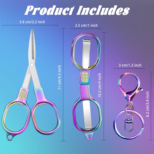 2 PCS Stainless Steel Mini Folding Scissors, Safety Pocket-Sized Multipurpose Scissors with Keychains for Travel, Home, Office, Crafts, Sewing & Nurse Accessories (Colored) - color: Colored