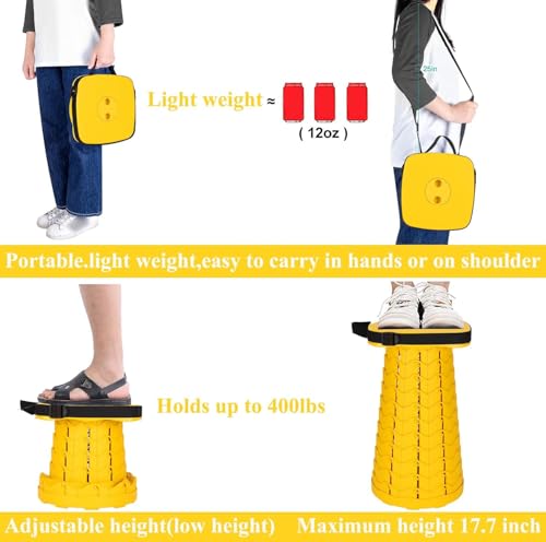 Fishboy Upgraded Collapsible Stool, 400lbs Max Weight, Lightweight But Sturdy, Portable Retractable Folding Telescoping Foldable Camping Stool for Adults Outdoor Fishing Hiking BBQ - color: All Yellow, size: 1 Pack