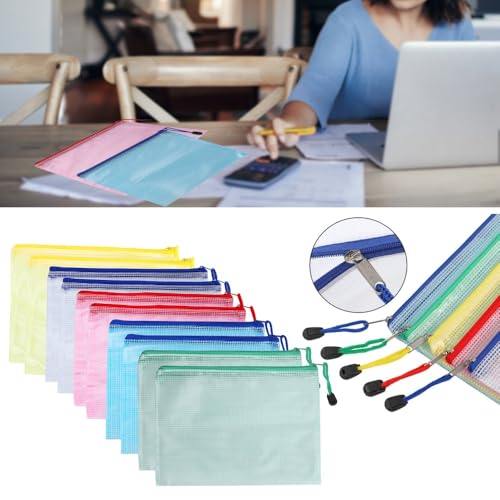 10Pcs Mesh A5 Document Pouch – Water Proof PVC File Bag for Office Supplies Storage, Zipper Envelope Organizer with Clear Window 9.2x6.9 in