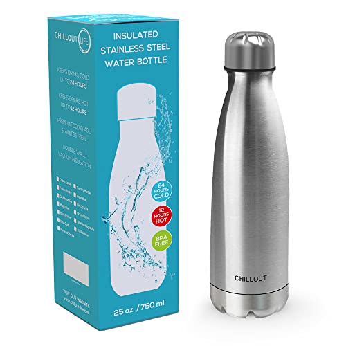 CHILLOUT LIFE 25oz Insulated Stainless Steel Water Bottle, Leak Proof - color: Stainless Steel