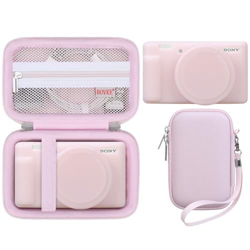 BOVKE 2-in-1 Camera Case Bundle for Sony ZV-1 Digital Camera, Jelly Pink | Shockproof EVA Hard Case & Anti-Slip Soft Silicone Skin Cover w/Removable Lens Cap, Sony ZV 1 Camera Protection Bundle Kit - color: Jelly Pink