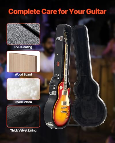 VEVOR Electric Guitar Hard Case, for 39 in LES Paul Guitars, Gourd-Shaped | with PVC Padding Soft Lining, Protective Carrying, Water-Resistant, Lock Latch, Keys, Handle - size: 41.34 inches Gourd-Shaped