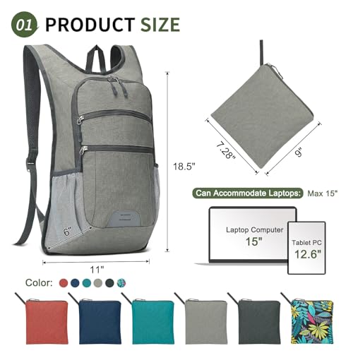 Lightweight Foldable Daypack Travel Backpack 20L, Gray | Foldable Hiking Packable Backpack for Men Women for Cycling Camping Outdoor - color: Gray