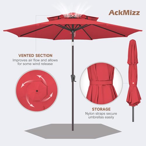 Patio Umbrella Outdoor with Tilt, 2 Tiers, 9 ft Red - color: Red