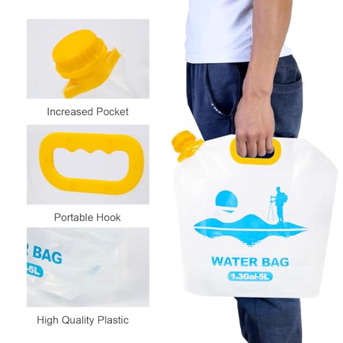 Collapsible Emergency Water Container Bag,WaterStorageCube,Flat Folding,BPA Free Food Grade,Clear Plastic Storage Jug for Camping Hiking Backpack,No-Leak Freezable,Water Bottle 1.3 Gallon/2pcs