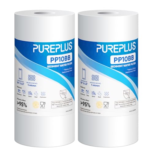 PUREPLUS 1 Micron 10" x 4.5" Whole House Sediment Home Water Filter Replacement Cartridge for RFC-BBSA, HD-950, WFHD13001B, W15-PR, GXWH30C, GXWH35F, AP817, PP10BB, 2PACK - size: 2 Count (Pack of 1), style: 1 Micron