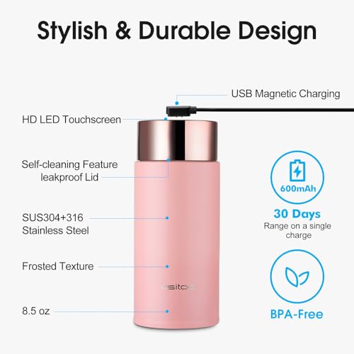VSITOO S1 Lite Mini 8.5oz Insulated Self-Cleaning Water Bottle for Purse - color: Pink, size: 8.5 Ounces