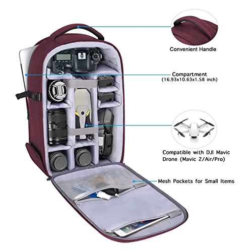 MOSISO Camera Backpack, DSLR/SLR/Mirrorless Photography Camera Bag - color: Wine Red