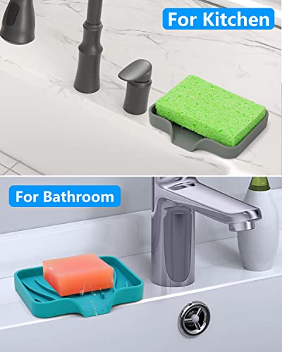 AIMAIAIMAI 3-Pack Silicone Soap Dish Set – Bar Soap Holder with Self-Draining Design, Easy-Clean Tray for Shower, Bathroom, Kitchen, and Tub - color: Black & Grey & Teal