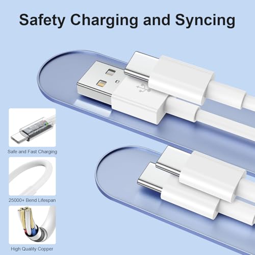 4 Pack 3/3/6/6FT 60W USB C to USB C Cable & USBA to USBC Fast Charging Cord | Car Carplay USB C Charge Cable for iPhone 17 16 15 Pro Max, Type C Cable for Samsung S26/S25, MacBook Pro/Air, iPad - White - color: White, size: 3ft+3ft+6ft+6ft