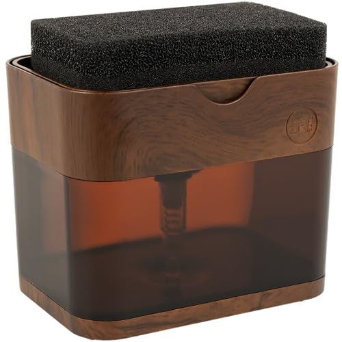 S&T INC. Dish Soap Dispenser and Sponge Holder, Plastic Walnut and Amber - color: Walnut and Amber