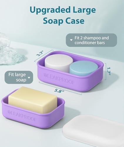 Quatish Large Leakproof Travel Soap Case, Solid Shampoo Bar Holder, Silicone Soap Box with Draining Layer, Enhanced Soap Container, Suitable for Camping, Gym, Bathroom, Outdoor Essentials, Purple - color: Purple, size: Large