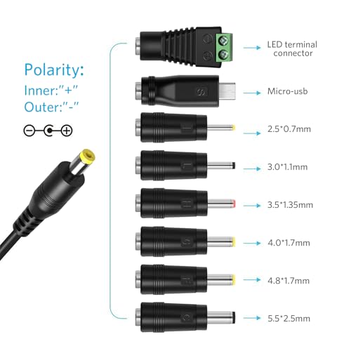 Belker 36W Universal 3V 4.5V 5V 6V 7.5V 9V 12V AC DC Adapter with 8 Tips | Power Supply for LCD LED Light Strip Router HUB Speaker Smart Phone TV Box - 1A 1.5A 2A 2.5A 3A 3000mA Max