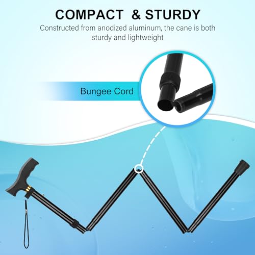 supregear Folding Cane, Lightweight 5-Level Adjustable Walking Stick with Wrist Strap and T-Handle, Portable Mobility Aid for Elderly and Disabled Men and Women - color: Black