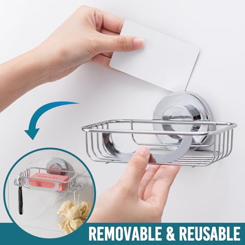 TAILI Soap Holder, Soap Dish Suction Cup with Hooks, Stainless Steel,Silver | Soap Dish for Shower, Bathroom Bar soap holder Shower Wall, Stainless Steel Sponge Holder for Tub Kitchen - color: Silver