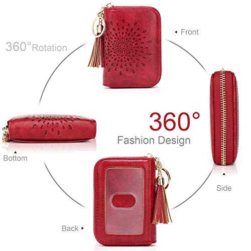 APHISON RFID Credit Card Holder Zipper Card Case Keychain Small Wallet for Women 1927 RED - color: 0-1RED(single zip)