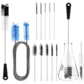QWORK 12Pcs Tube Pipe Cleaner Kit, 15.75" Long Handle Brush, 5.25 Ft Flexible Dual-Head Cleaner & 10 Multi-Size Nylon Brushes for Narrow Neck Bottles, Curved Glass, Feeders
