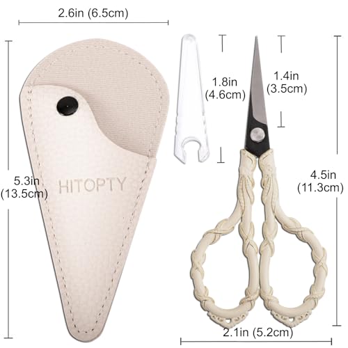 Vintage Small Embroidery Scissors, Mini Detail Shears with Cover | Stainless Steel, Precision Sharp Tip, All Purpose for Needlework, Threading, Sewing, Craft DIY, Stitch, Home, Travel, Office - color: White