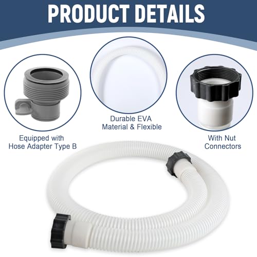 2 Pack 1.5" 6 Ft EVA Pool Hoses with Hose Adapter Type B 1.25" to 1.5" Conversion for Above Ground Pools 1 1/2 Professional Pump Hoses Heavy Duty Filter Connect Hose for Saltwater System (White) - color: White-transparent