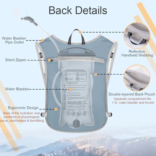 Running Vest Hydration Backpack for Men Women, Lightweight Breathable Hydration Packs, Adjustable Chest Straps Daypack, Reflective Water Running Vest for Marathon, Trail, Hiking, Cycling - color: Blue