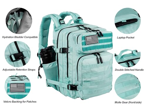 LHI Tactical Military Backpack for Men and Women 25L/35L Army Assault Pack Bag Small Rucksack with Bottle Holder - color: 2.2 35l-peppermint, size: Medium