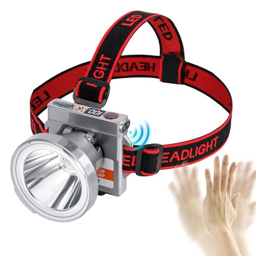 Super Lightweight Ultra-Thin LED Headlamp with Motion Sensor, 5000mAh Polymer Battery, 4 Modes with Battery Level Display IP65 Waterproof Perfect for Camping, Hiking, Fishing (YK-681Gray White light) - color: YK-681Gray White light