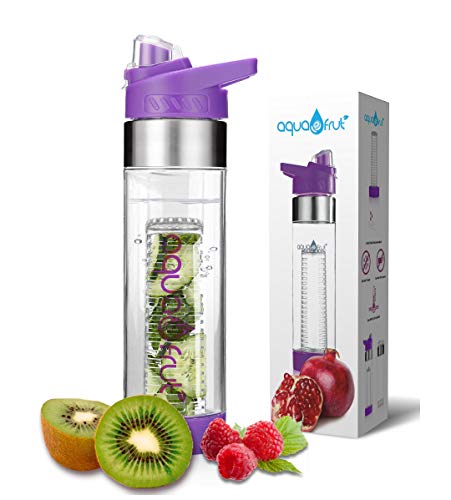 AquaFrut 24 OZ Bottom-Loading Fruit Infuser Water Bottle, BPA-Free Tritan | Unique Bottom Loading Fruit Infusion Bottle, Leakproof, Convenient Handle; Includes Bottle Brush & Free Infusion Recipe eBook - color: Purple