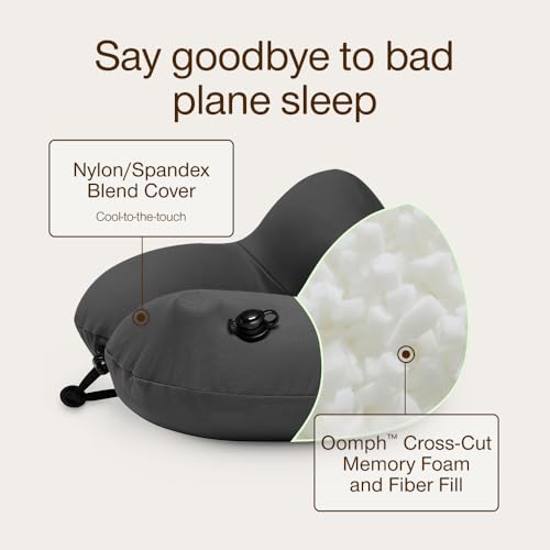 Coop Home Goods AirJustable Travel Neck Pillow, Inflatable, Adjustable Support for Neck & Chin, Compact, Soft Memory Foam Comfort, Airplane Travel Essentials, Cooling & Washable Cover