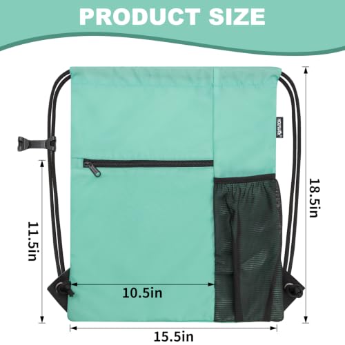 HOLYLUCK Men & Women Outdoor Sport Gym Sack Waterproof Drawstring Backpack Bag (Standard With Drawstring, Mint Green) - color: Mint Green, style: Standard With Drawstring