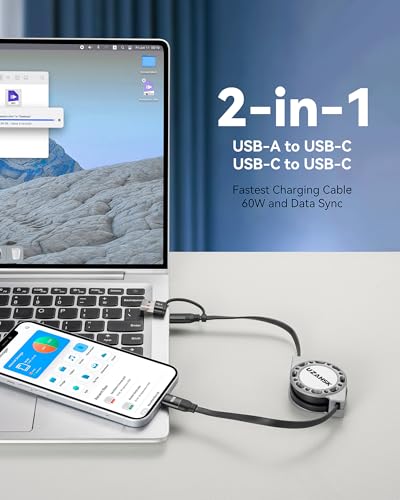 3 in 1 Retractable Charging Cable, USB A/C Charging Cable | [60W 2Pack 4Ft] , with Type C/Lighting/Micro USB Ports for Cell Phones/IP/Galaxy/PS/Tablets/iPads - size: A TO 60W:1PACK
