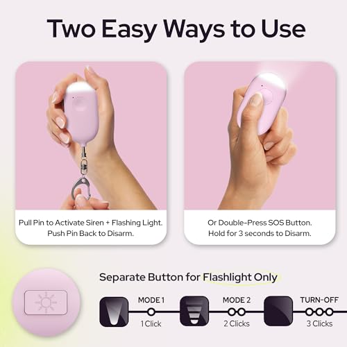 Weten Rechargeable Personal Alarm Keychain - 130dB Siren, LED Light - 3Pack Personal Safety Alert for Women to Carry - Panic Button Alarm for Security - Rape Whistle for Self Defense (Pink&Blue&White) - color: J - Pink&blue&white