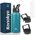 Konokyo 32 oz Insulated Stainless Steel Water Bottle with Straw Lid - color: Light Blue, size: 32 Ounces