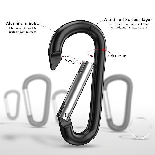sprookber 3" Aluminum Carabiner D Ring, Caribeener Clips, Spring Snap Hook for Keychain Clip, Set of 10 - color: Black